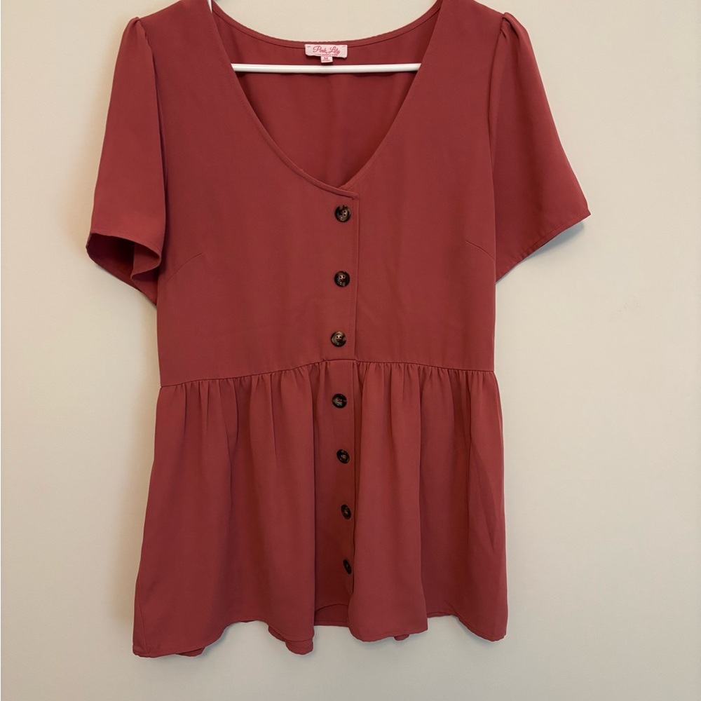 Pink Lily Dusty Rose Button-Up Blouse